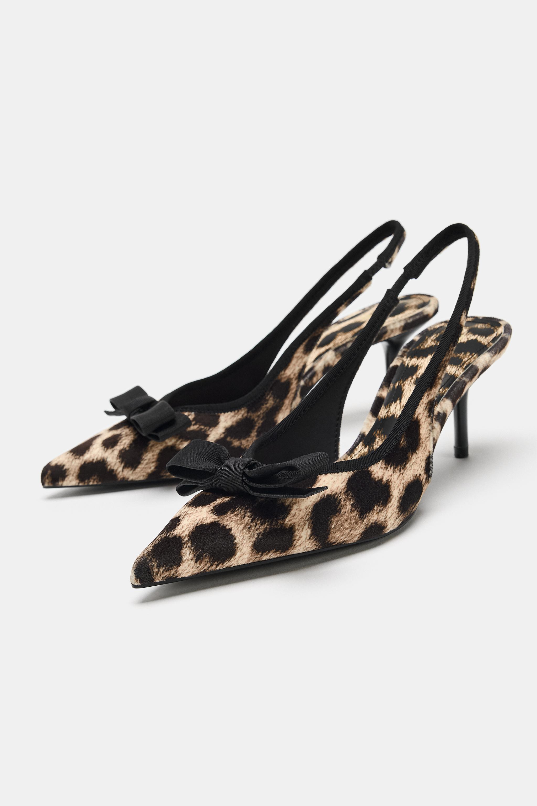 zara, ANIMAL PRINT BOW HEELED SHOES
