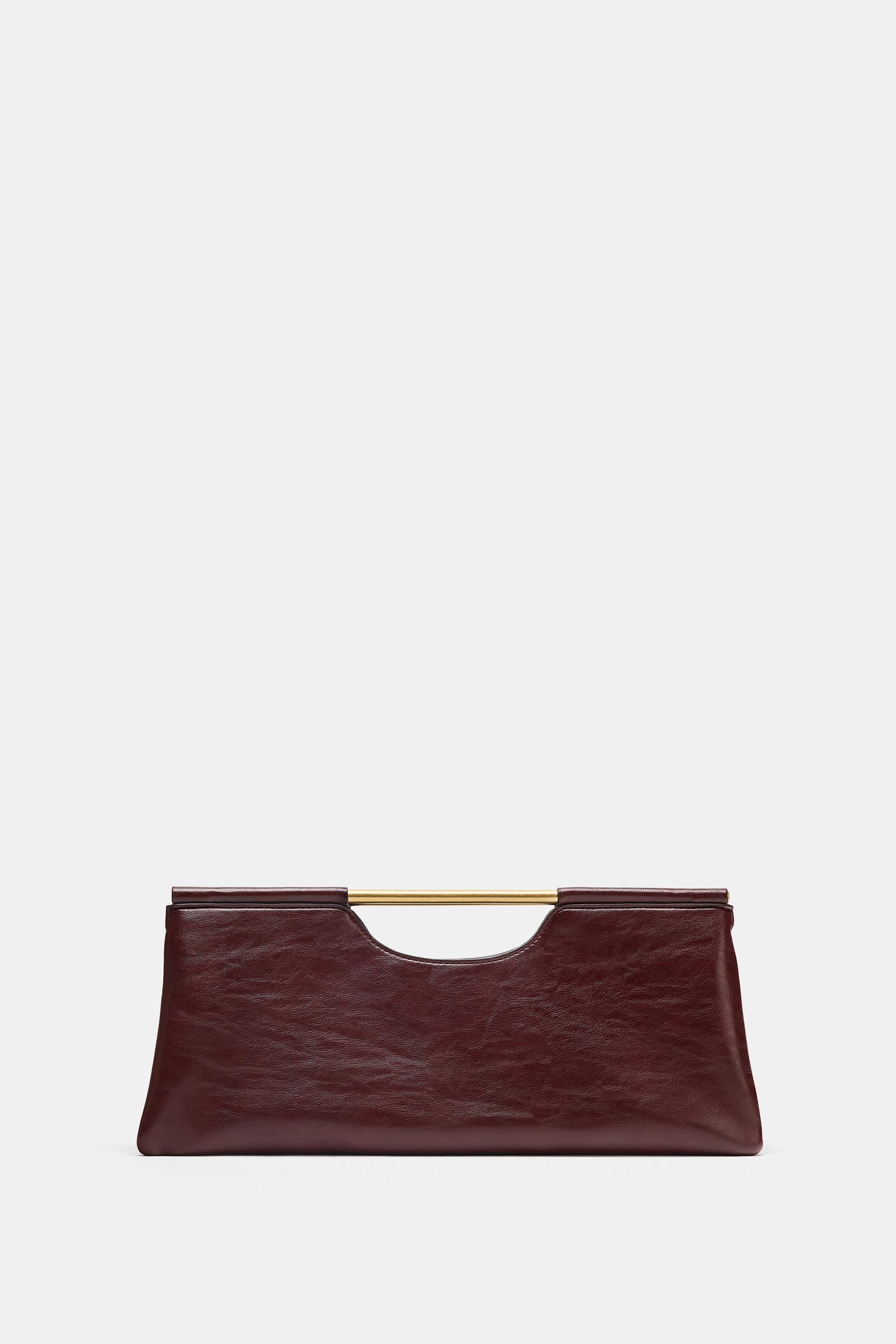 zara, METALLIC HANDLE BAG - Burgundy