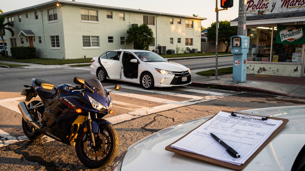 Un auto giró a la izquierda y chocó mi motocicleta en Hialeah: ¿quién tiene la culpa?