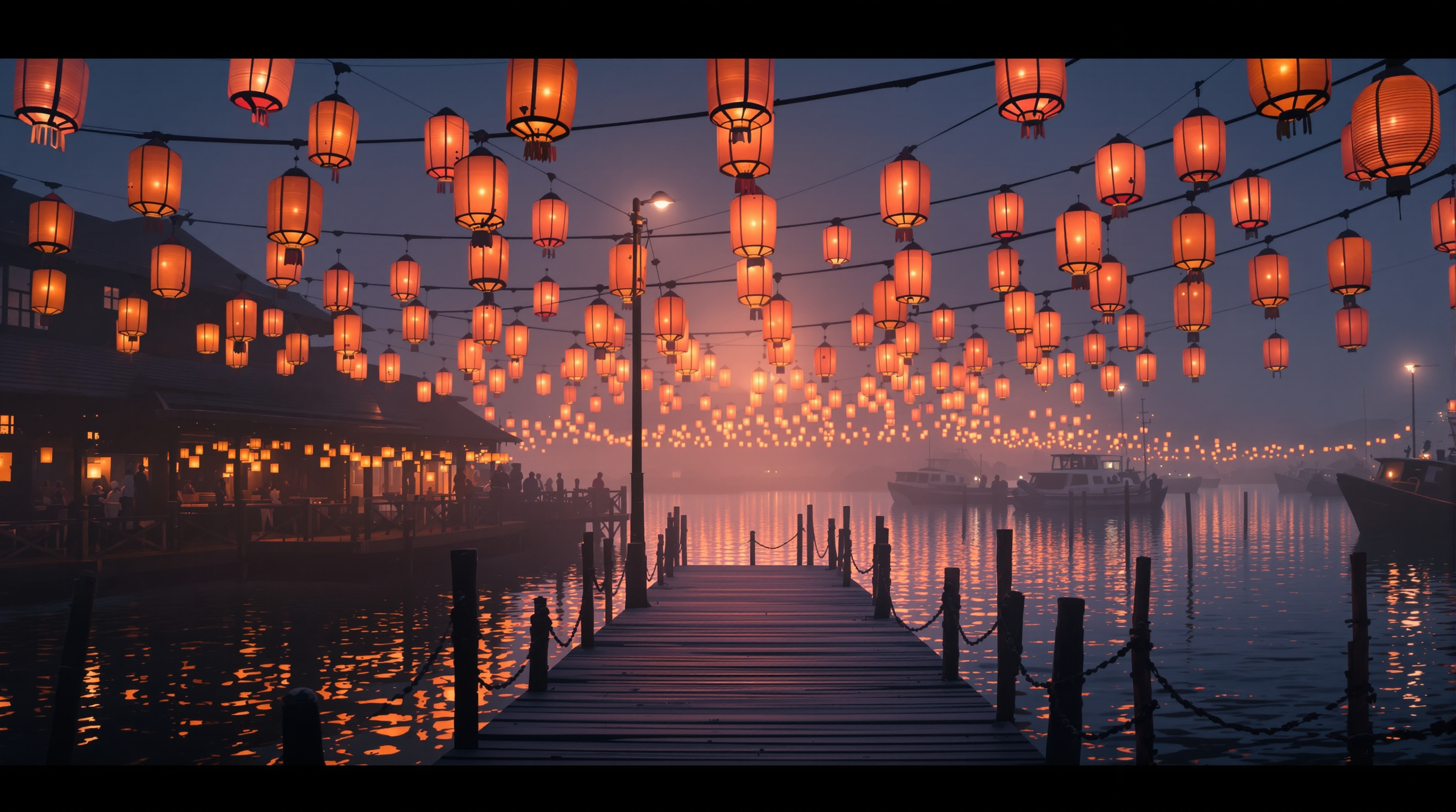Paper Lantern Harbor at Dusk