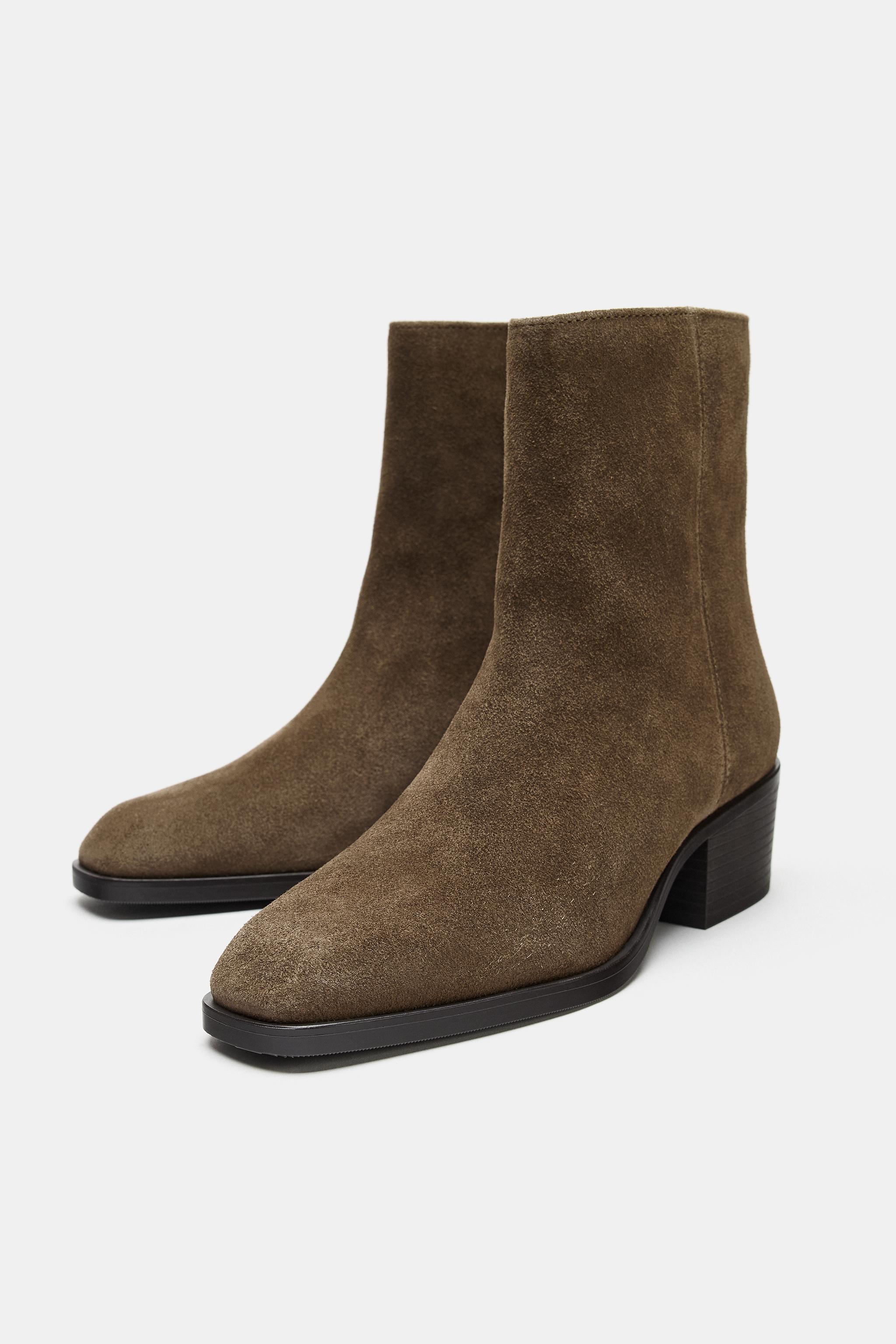 zara, SUEDE HEELED ANKLE BOOTS
