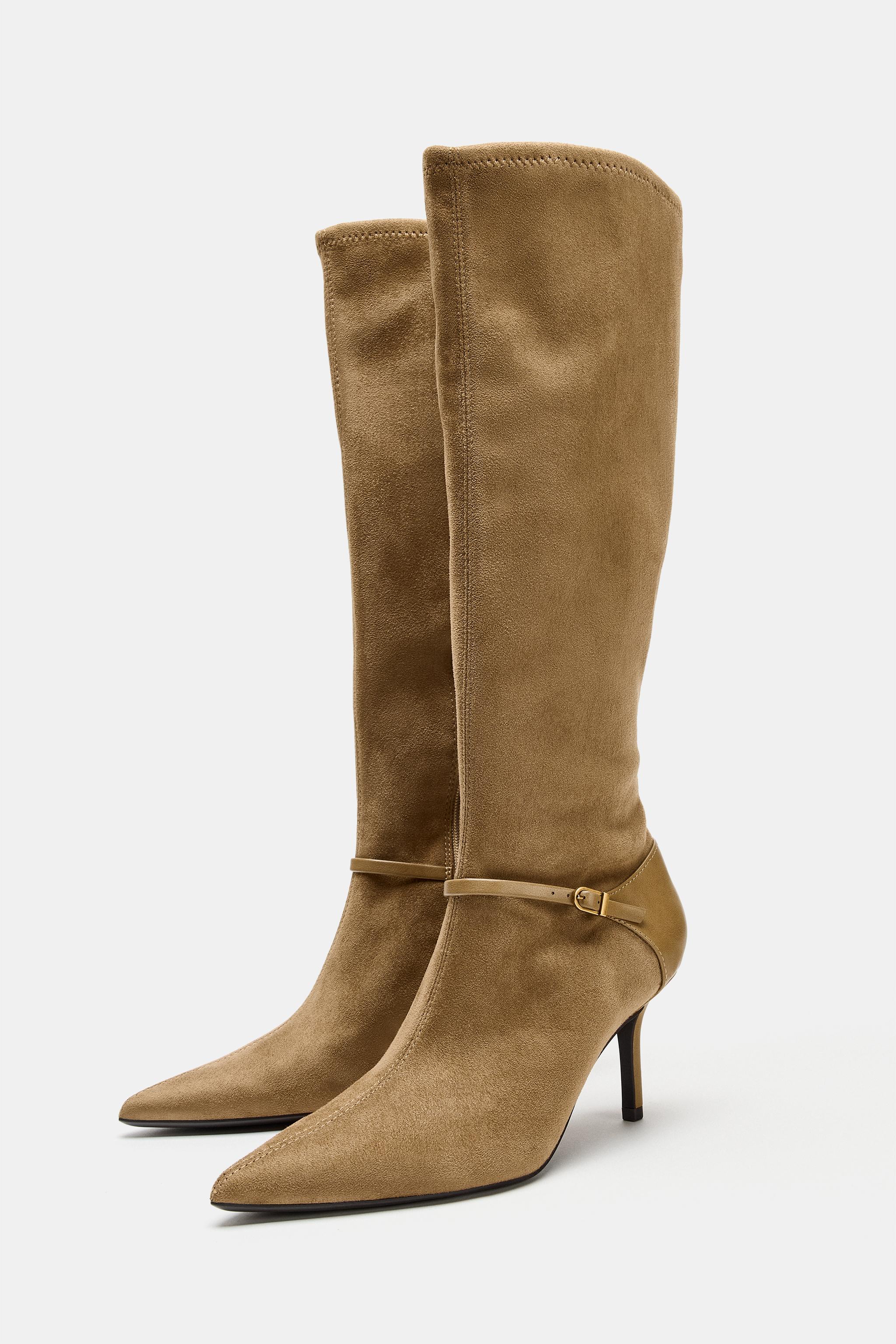 zara, MIXED-MATERIAL HEELED BOOTS