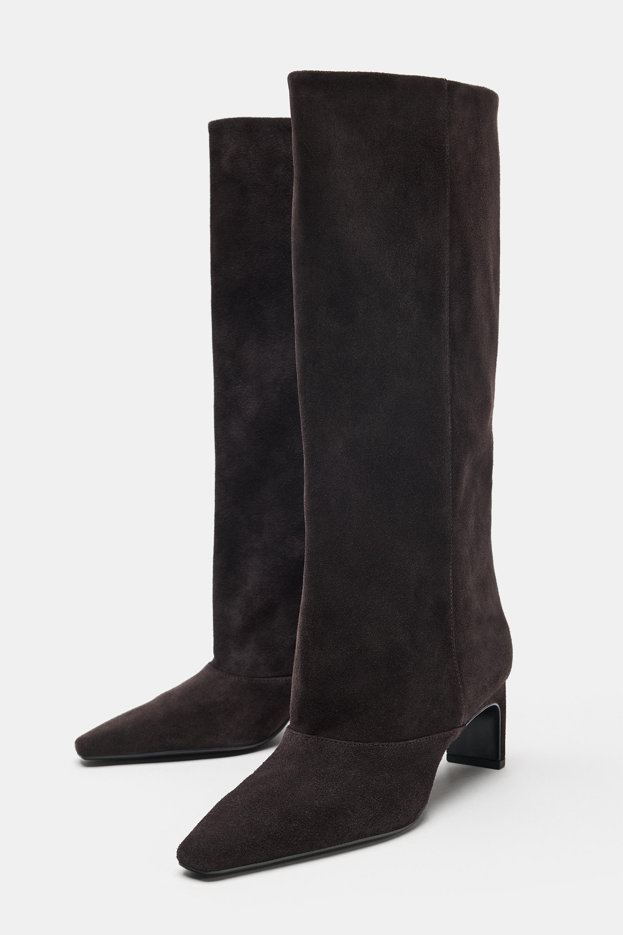zara, SUEDE HEELED BOOTS