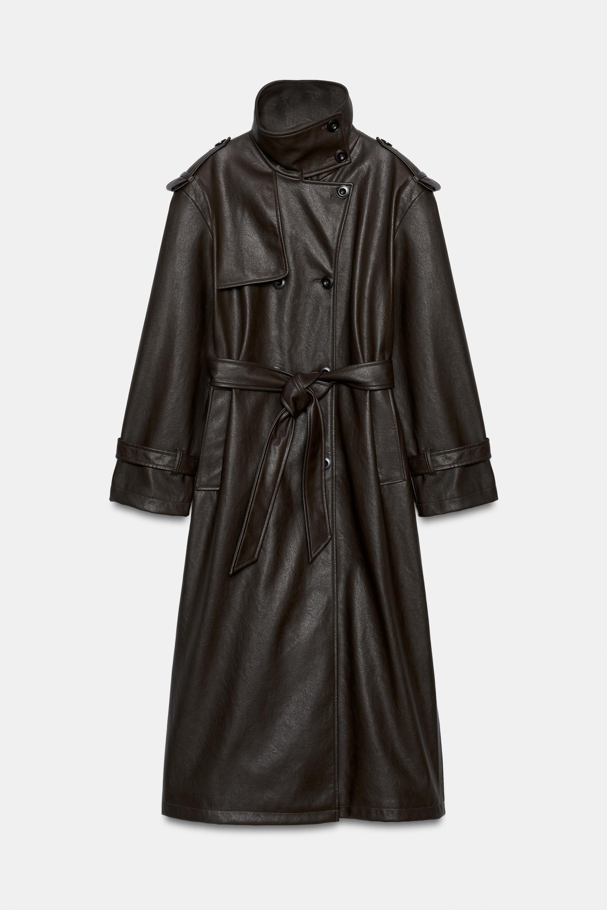 zara, FAUX LEATHER LONG TRENCH COAT