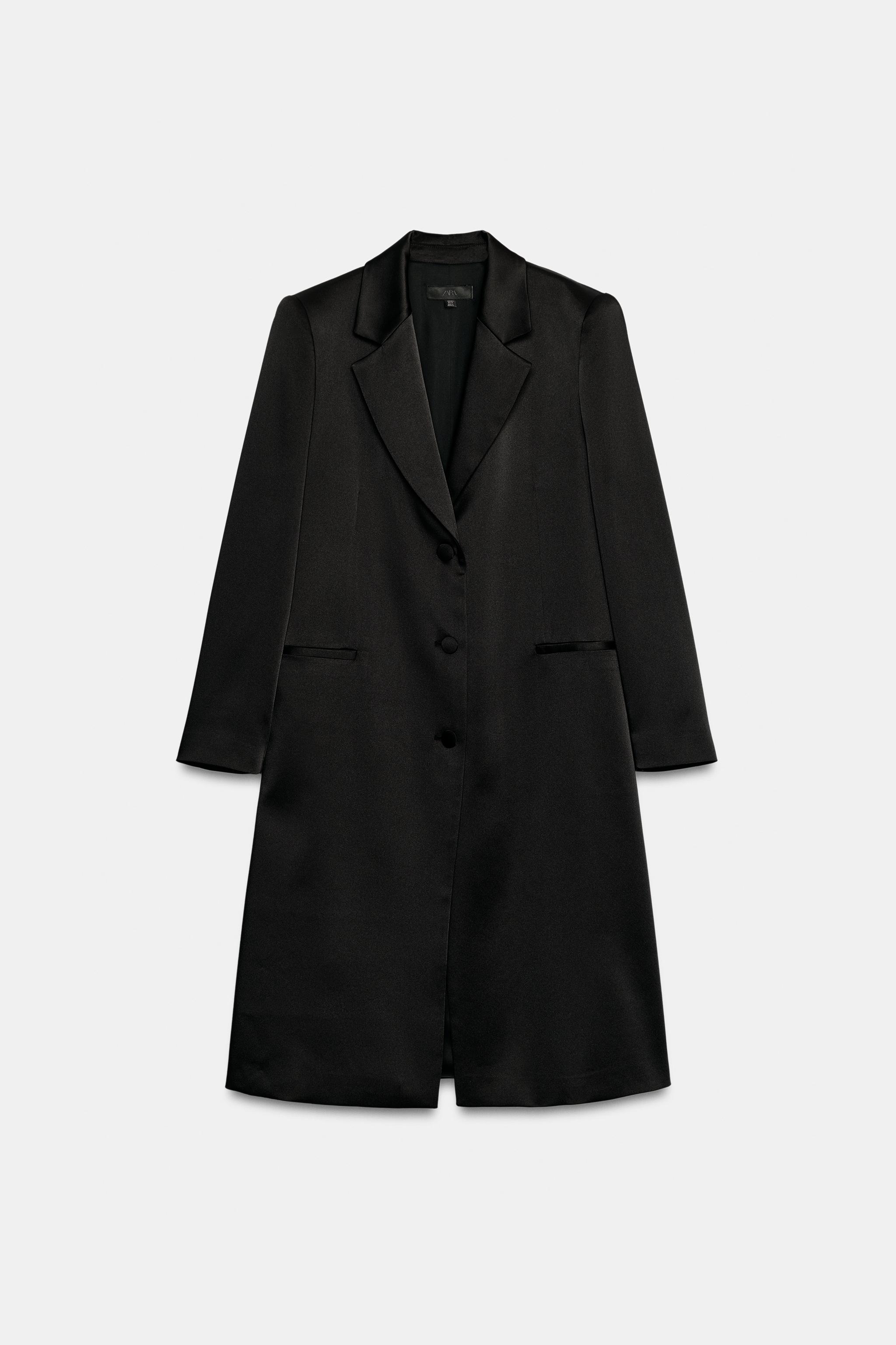 zara, SATIN SHOULDER PAD COAT