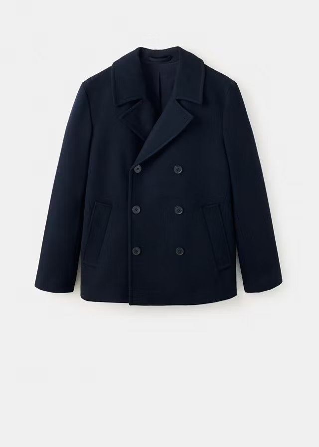 mango, WOOL DOUBLE-BREASTED COAT WITH BUTTONS