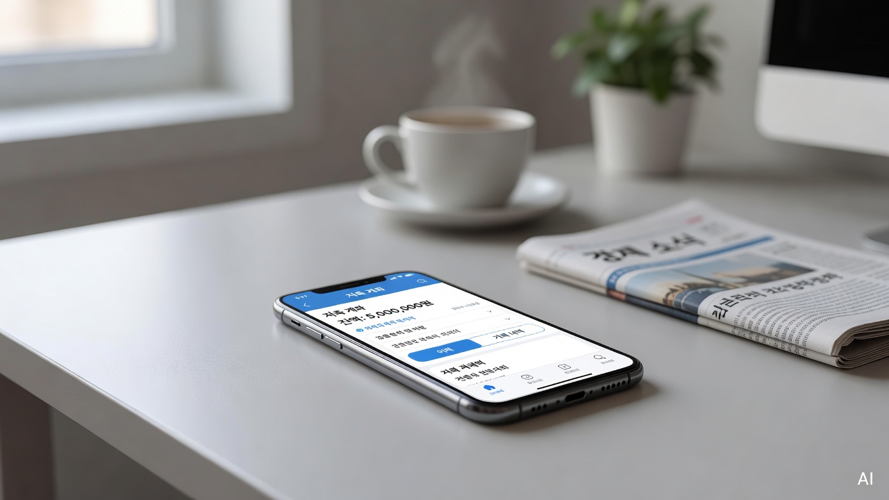 savings account app interface on a smartphone screen on a light gray desk