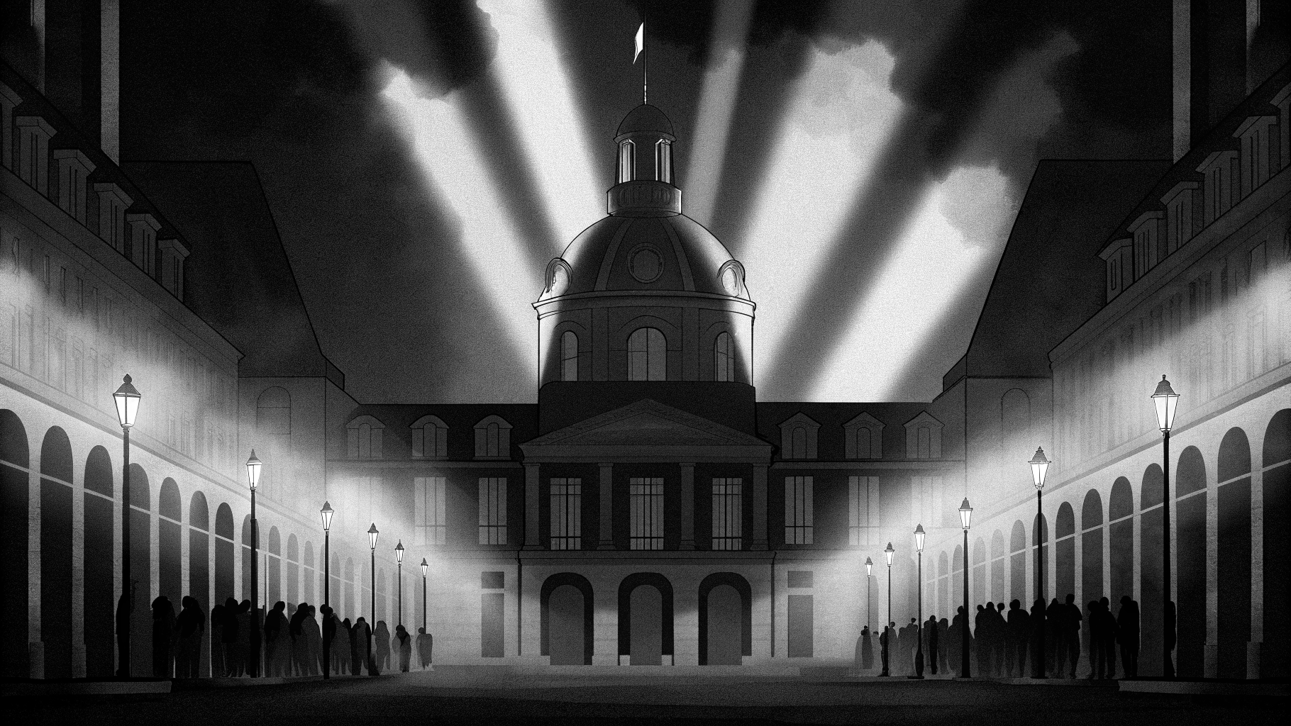 Illustration abstraite d’une rue de Lens après une intervention des forces de l’ordre, évoquant le débat sur l’EF-SON et le maintien de l’ordre.