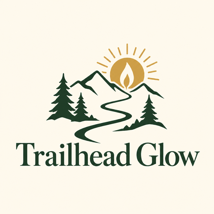 Trailhead Glow trail and sun logo