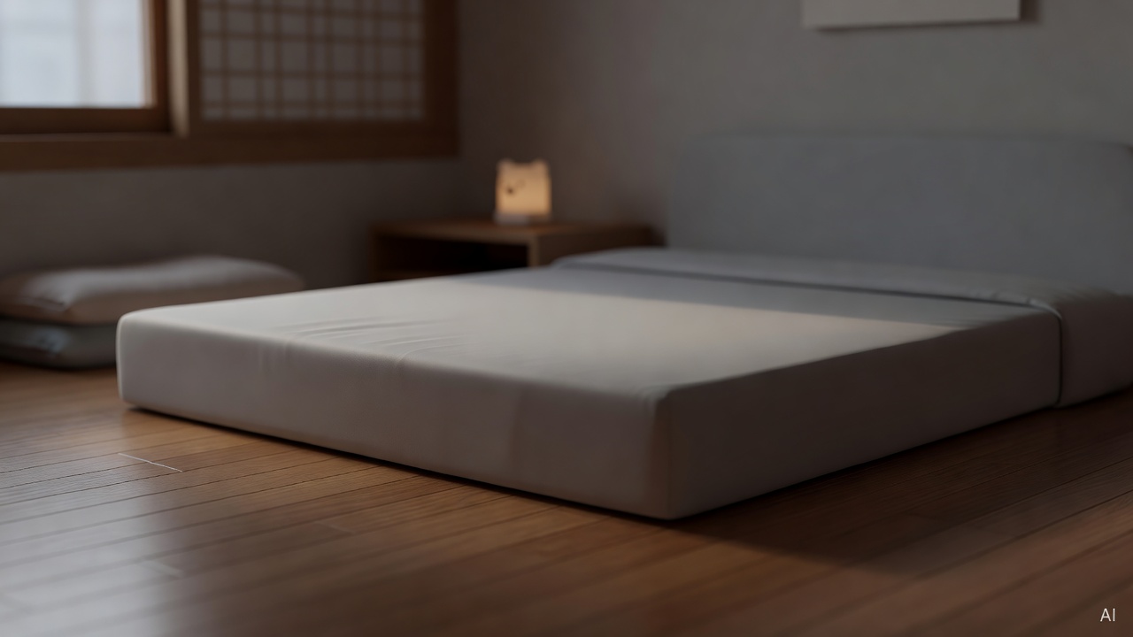 child's bed with waterproof mattress cover and dim nightlight on a wooden floor