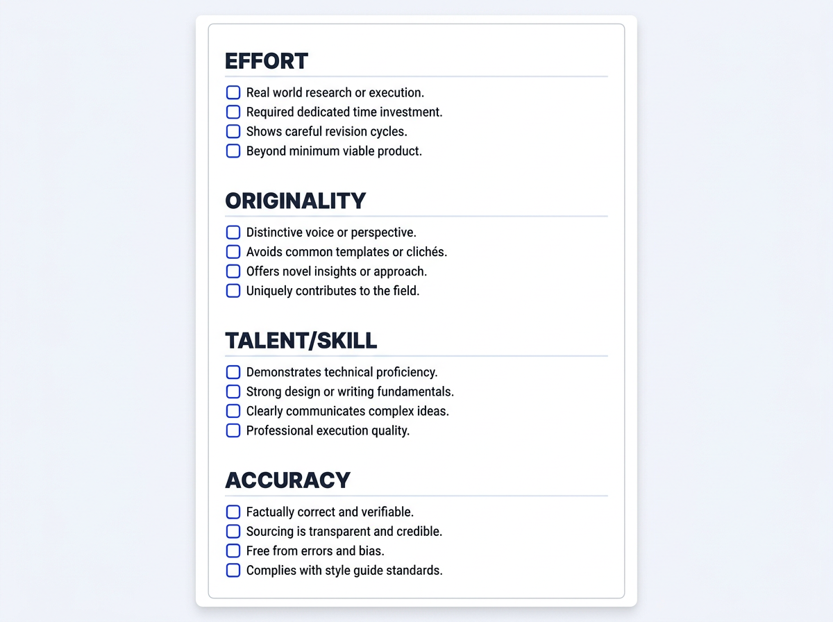 EOT-SA pre-publish editorial checklist for main content quality Google