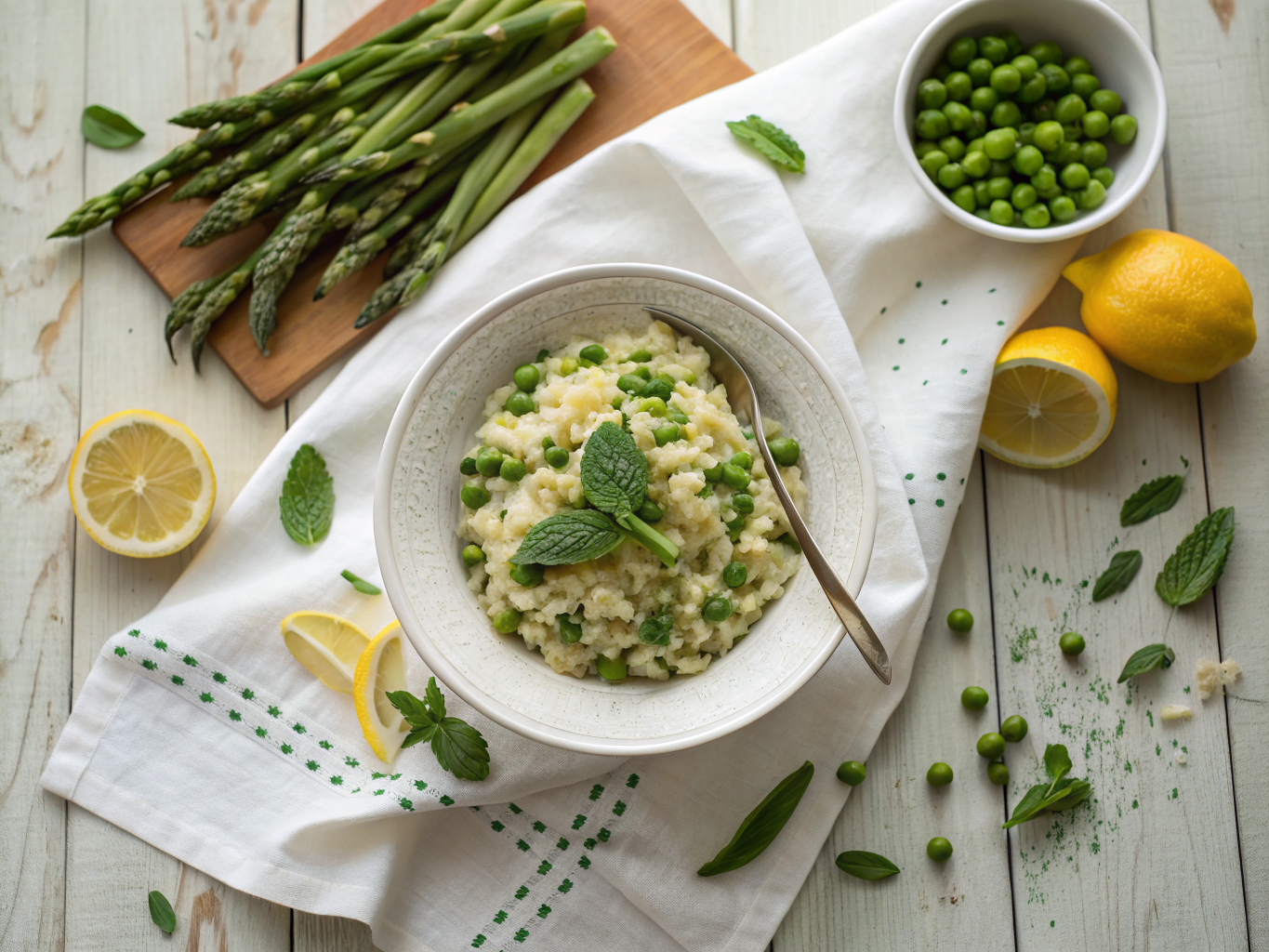 Creamy Asparagus and Pea Risotto with Lemon and Mint