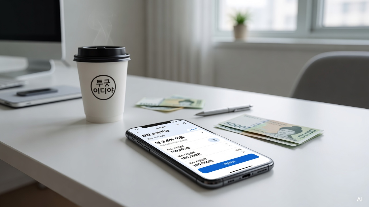 smartphone screen showing a banking app savings product page on a white desk