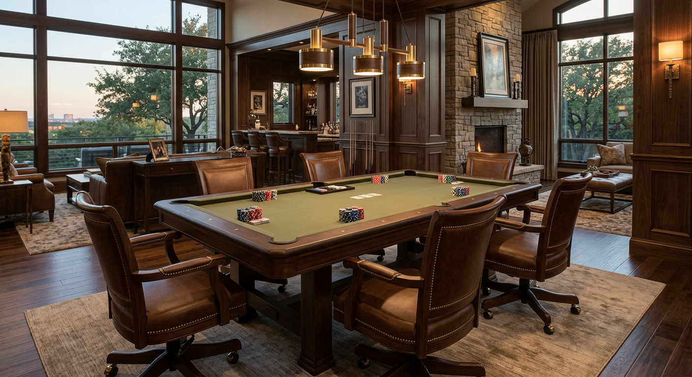 In-content image file name: dallas-luxury-pool-poker-table-seating.jpg. Alt text: Dallas luxury pool table with removable ...