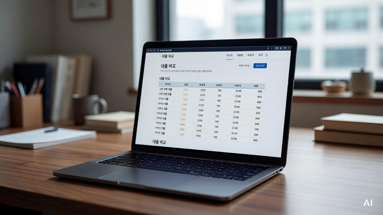 laptop screen showing loan comparison website on a wooden desk