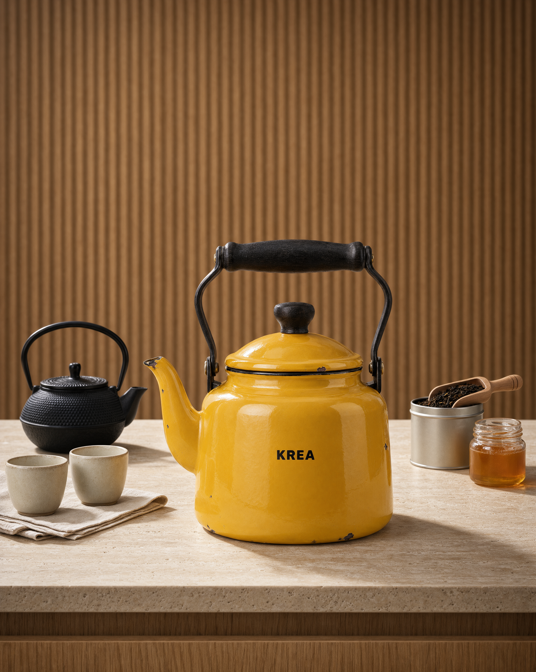 Krea image editing result: Yellow Enamel Kettle