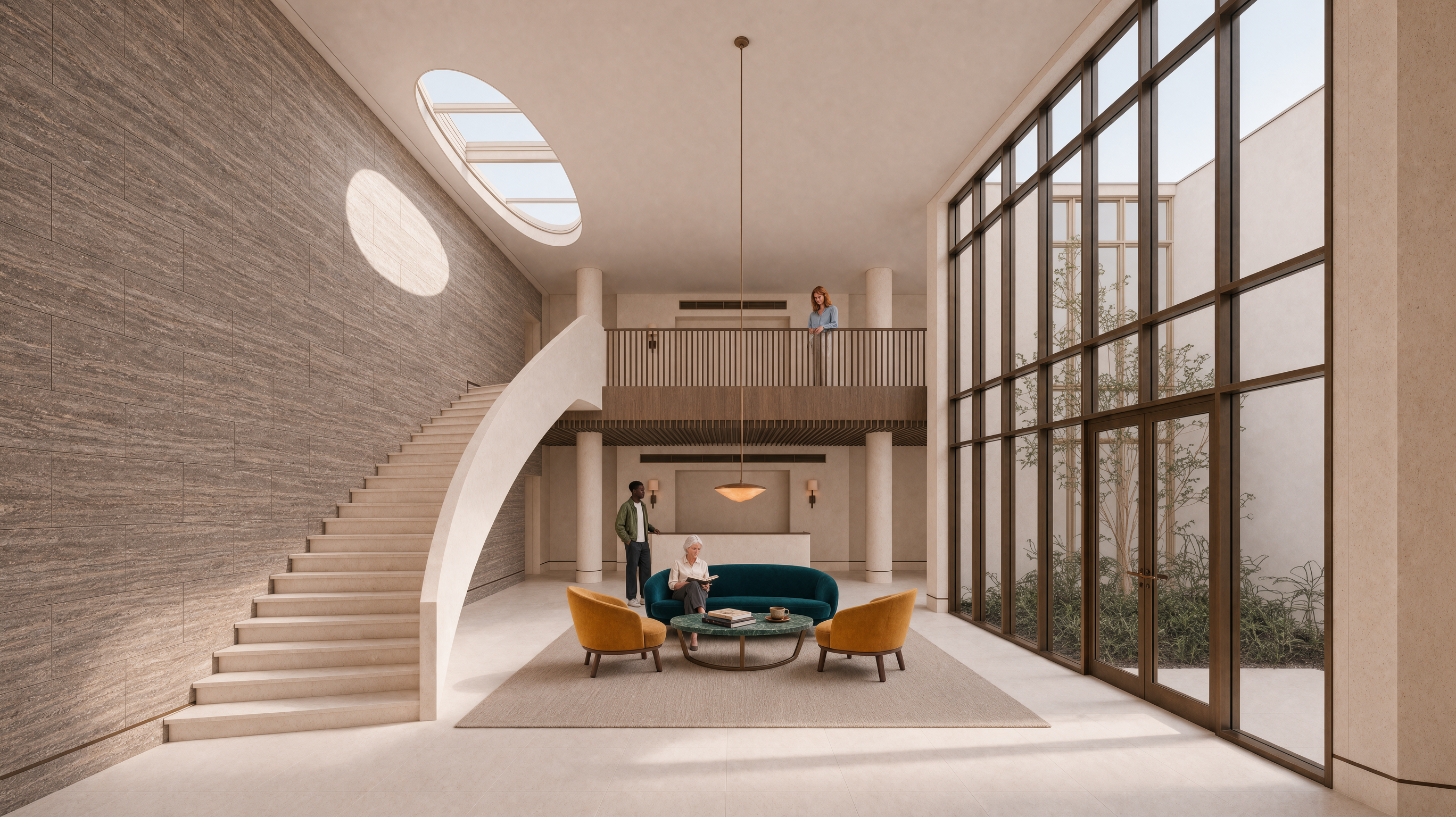Krea image editing result: Travertine Atrium Wall