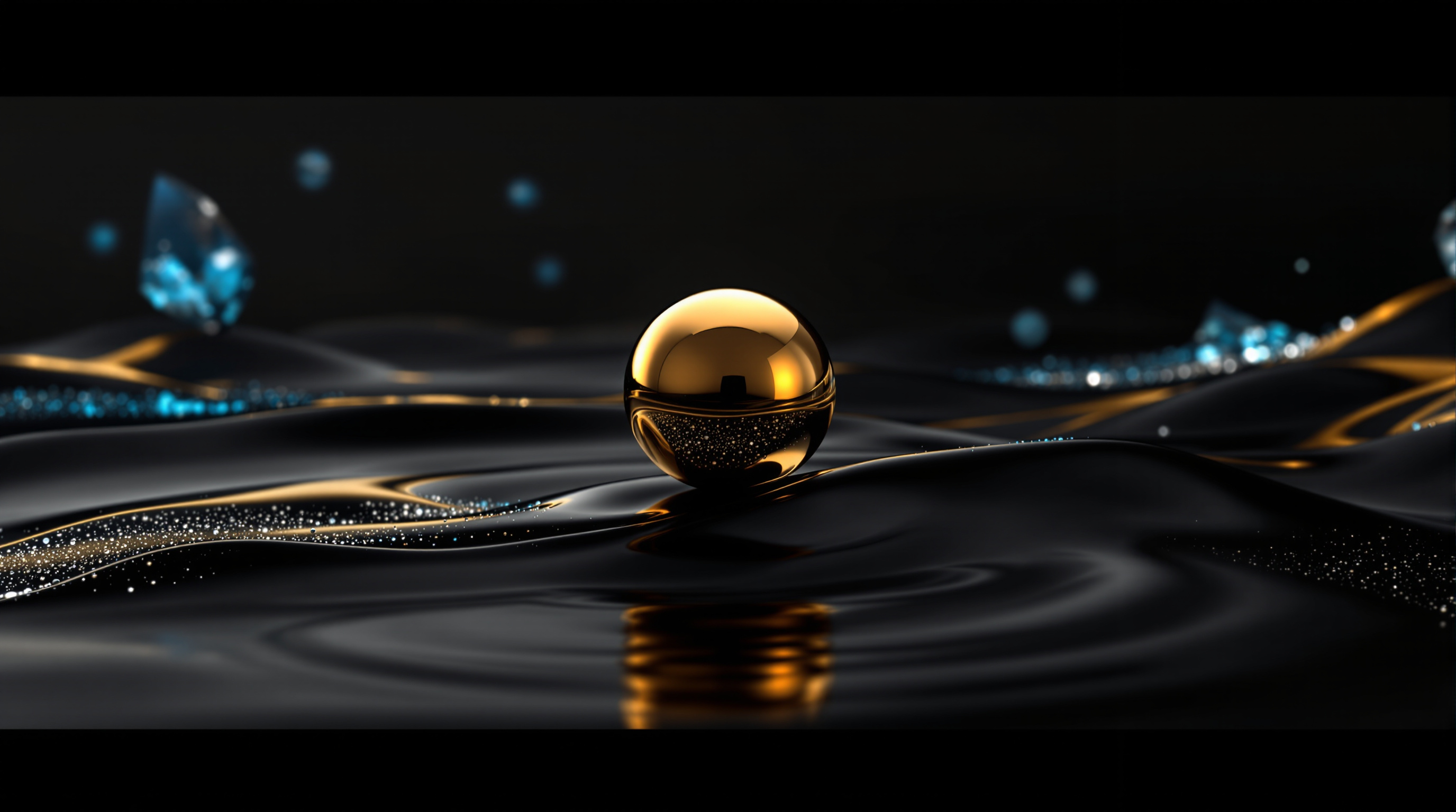a reflective gold sphere poised on a black wave — editorial cover artwork for the Knightron story on Equities Drift As Geopolitical Tensions Lift Oil, Dollar Pre