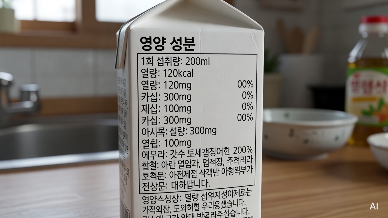 close-up of nutrition label on the back of a children's milk carton