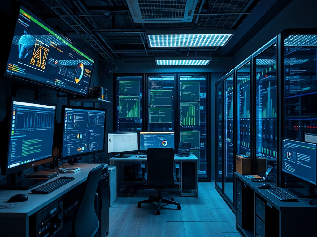 Illustration of a person assembling a home AI lab for self-hosting technology setup