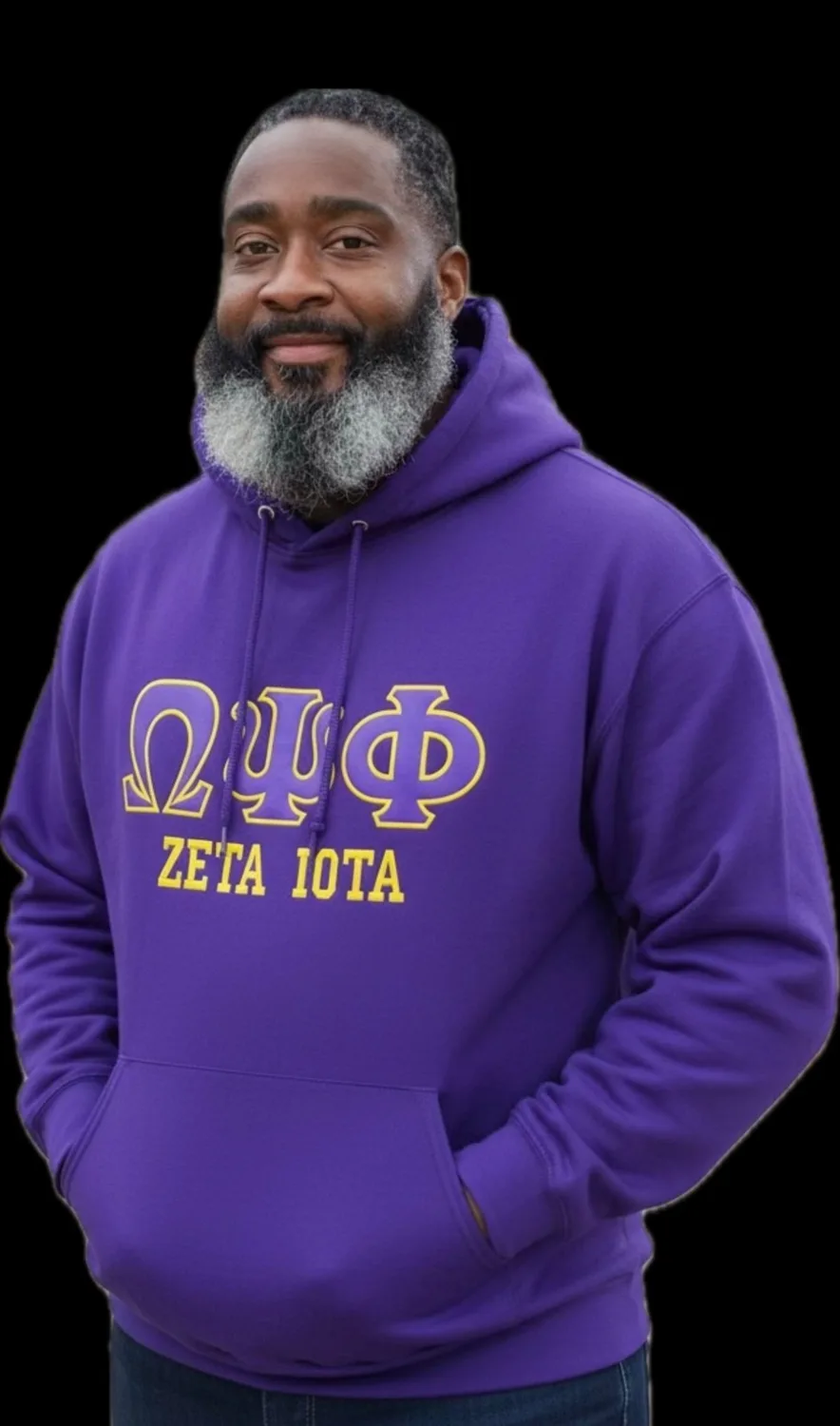 Purple hoodie with gold Greek letters and chapter name