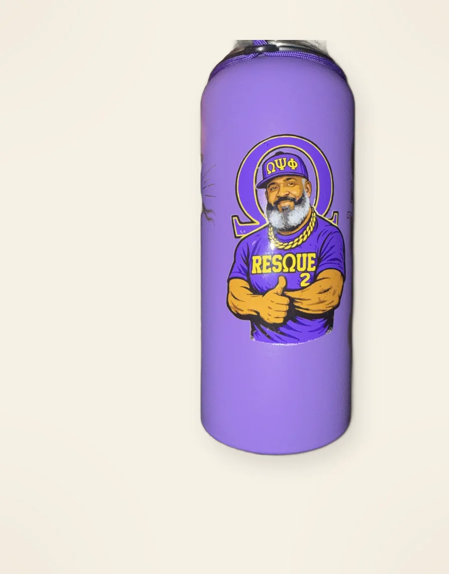 Lavender tumbler with a custom cartoon portrait