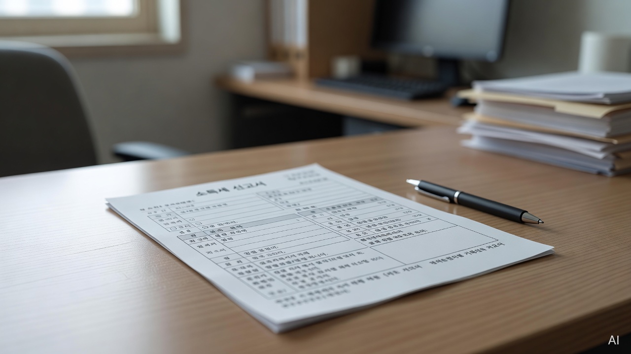 Korean tax document form on a desk next to a pen