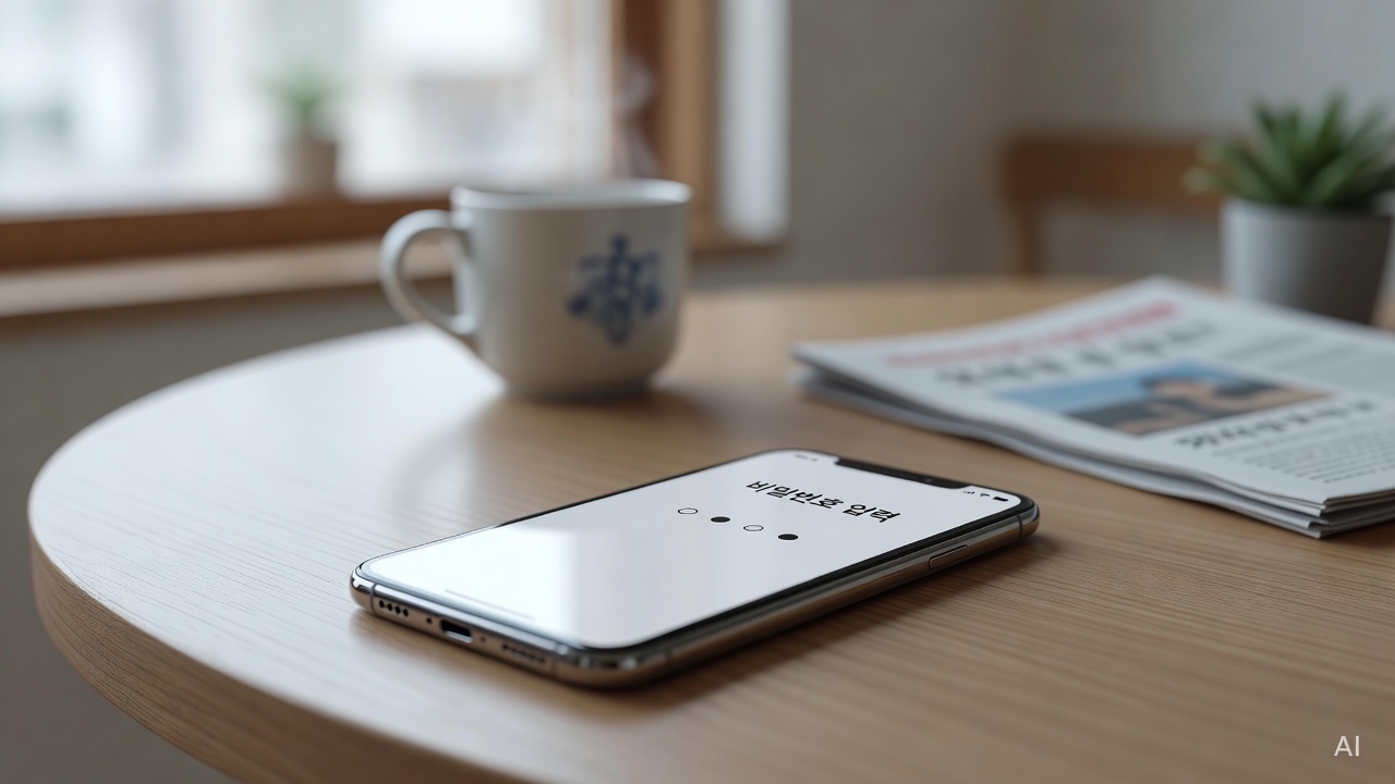 close-up of a smartphone lock screen with PIN entry display on a table