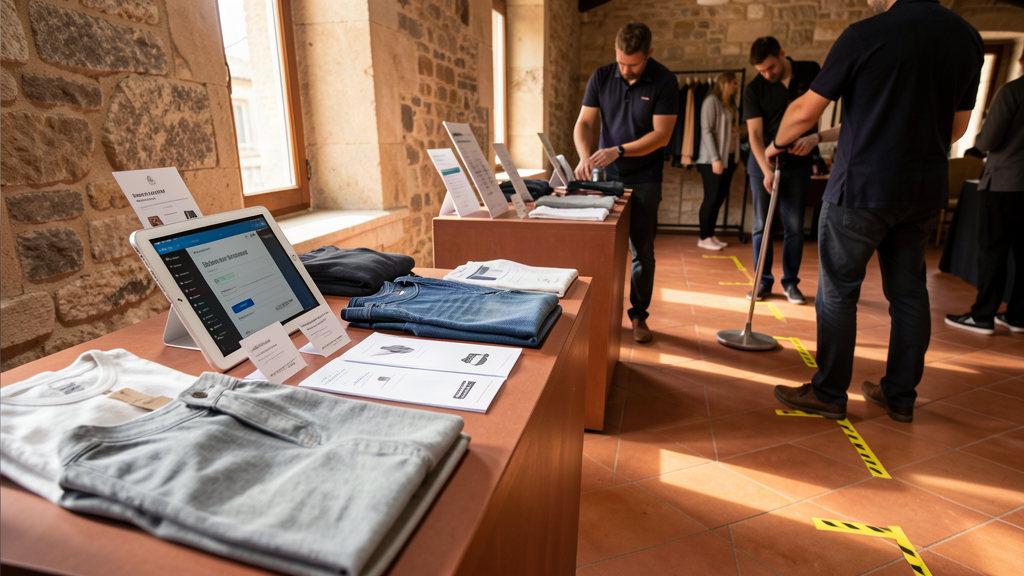 Comptoir de pop-up à Marseille avec produits et parcours de visite matérialisé