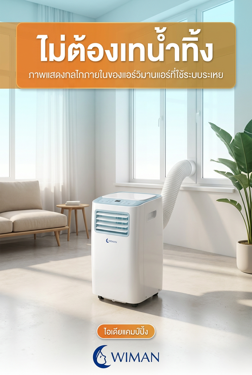 แอร์เคลื่อนที่ No-Drain คืออะไร? WIMAN AIR 12000 BTU เย็นสบาย ไม่ต้องเทน้ำทิ้ง!