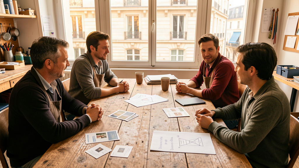 Équipe e-commerce réunie autour d'une table pour choisir son partenaire marketing