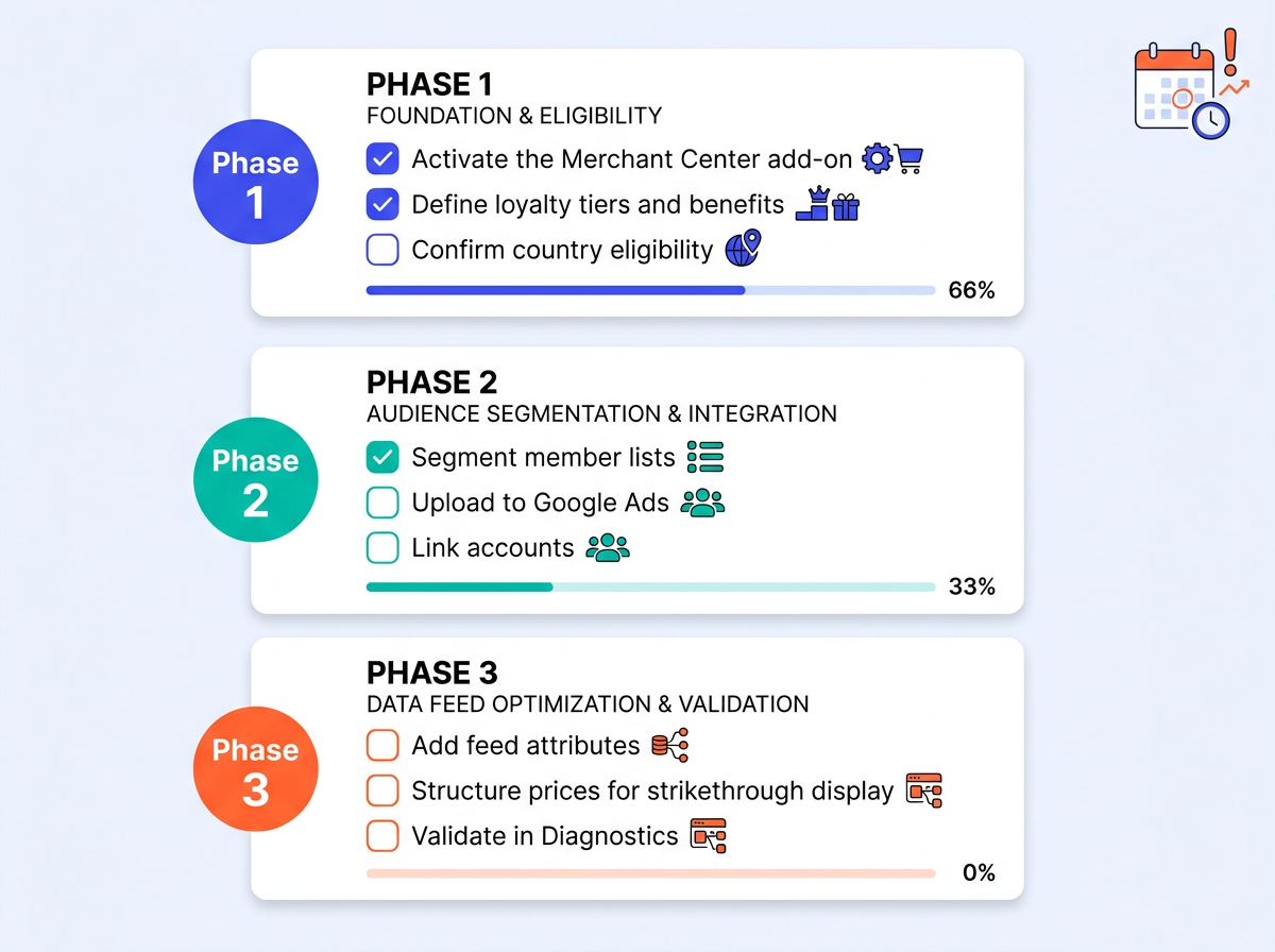 Three-phase peak season loyalty setup checklist for merchant loyalty AI Mode