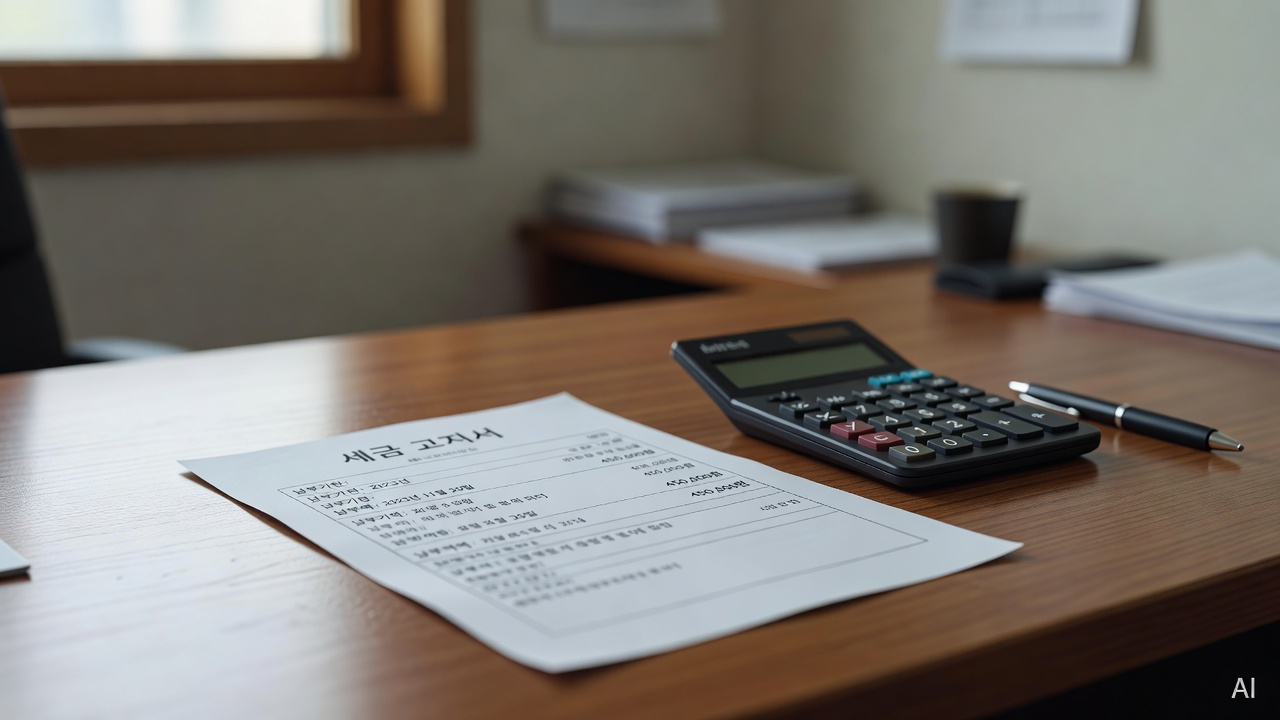 tax notice document on a wooden desk with a calculator and pen beside it