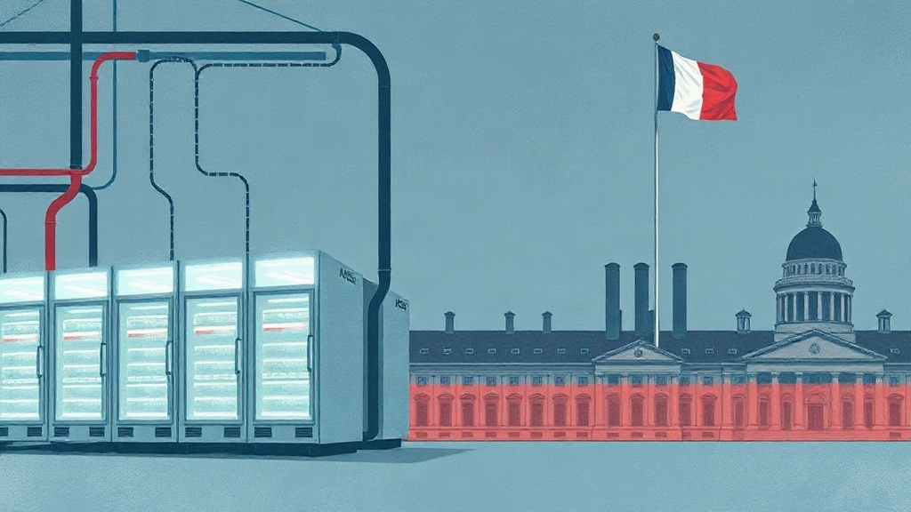 Illustration abstraite de systèmes frigorifiques de supermarché connectés et vulnérables à une cyberattaque en France.