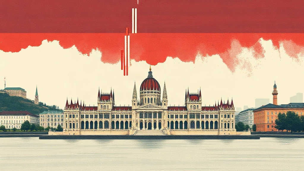 Illustration abstraite du Parlement hongrois associé aux enjeux de pouvoir d’achat et de réforme politique à Budapest.