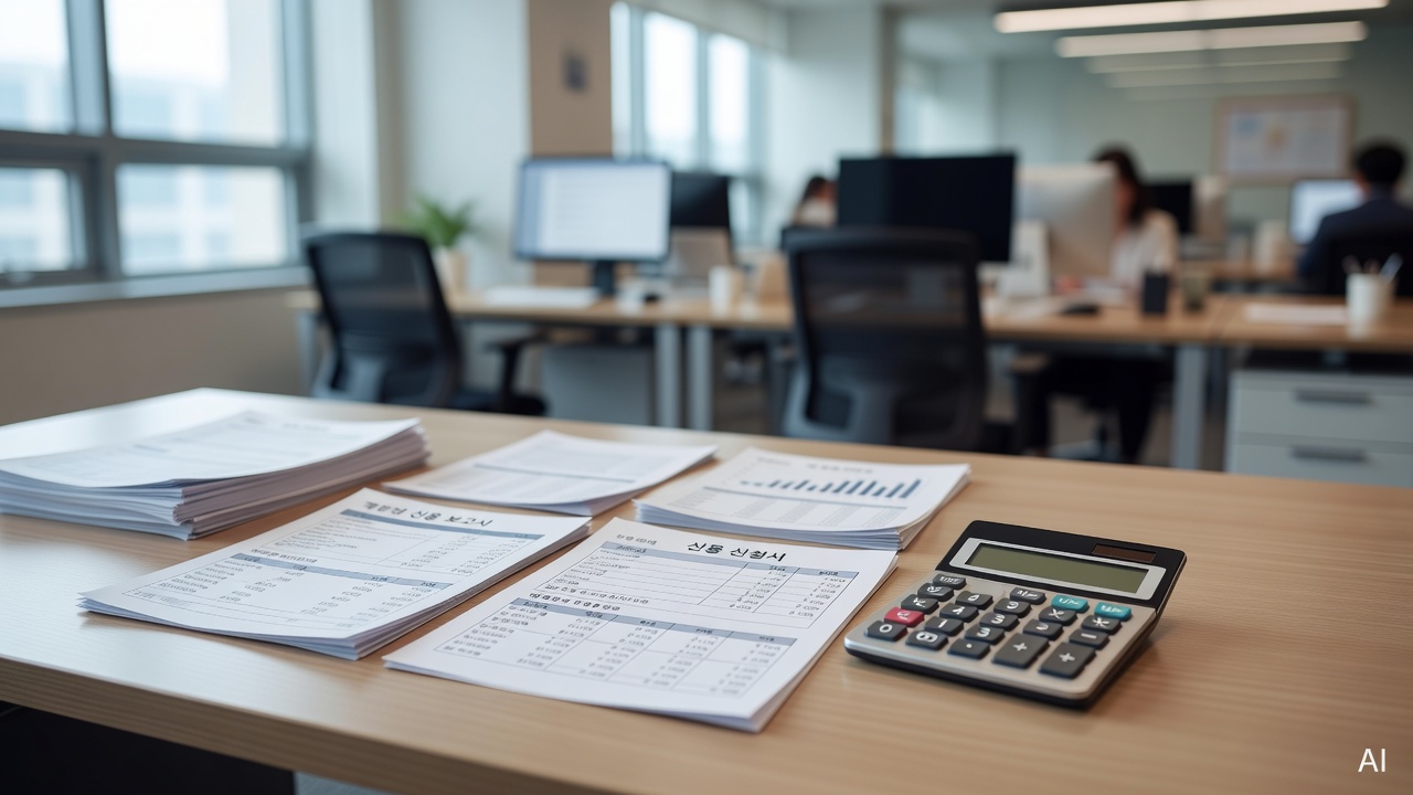 credit-related documents and a calculator on a clean office desk