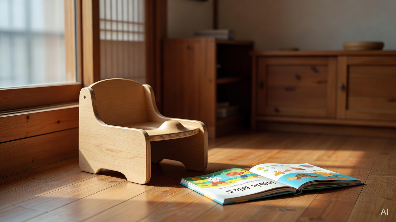 child-sized potty chair and picture book on wooden floor near a sunny window