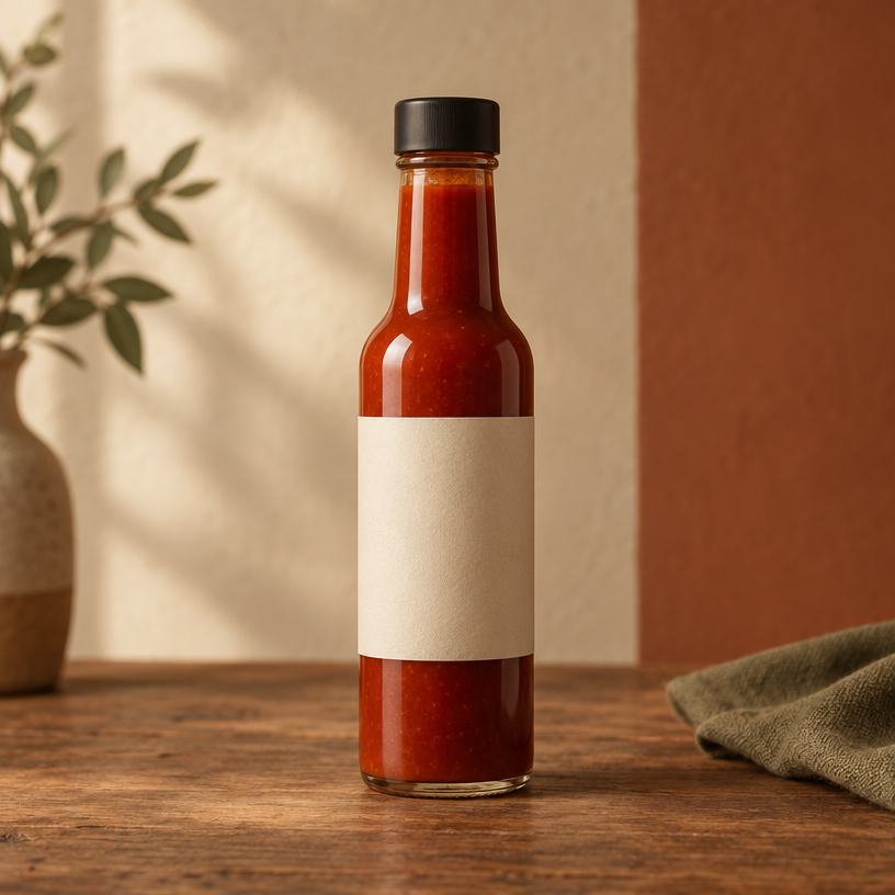Ember & Vine hot sauce bottle concept mockup
