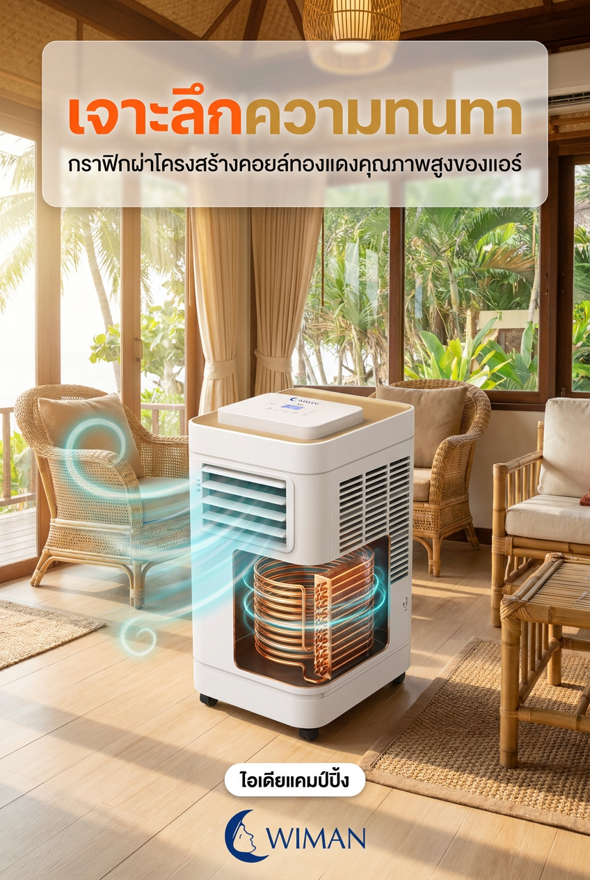 วิมานแอร์ 12000 BTU พร้อมคอยล์ทองแดงแท้ในห้องสไตล์มินิมอล