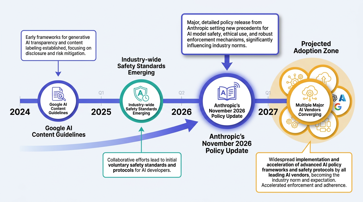 Timeline of AI vendor anti-manipulation policy adoption from 2024 to 2027