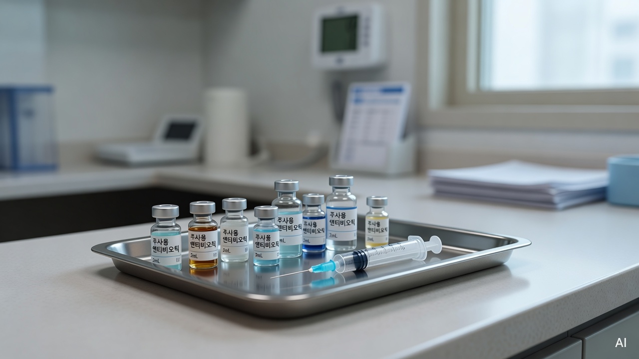 small medicine vials and a syringe on a clinic tray