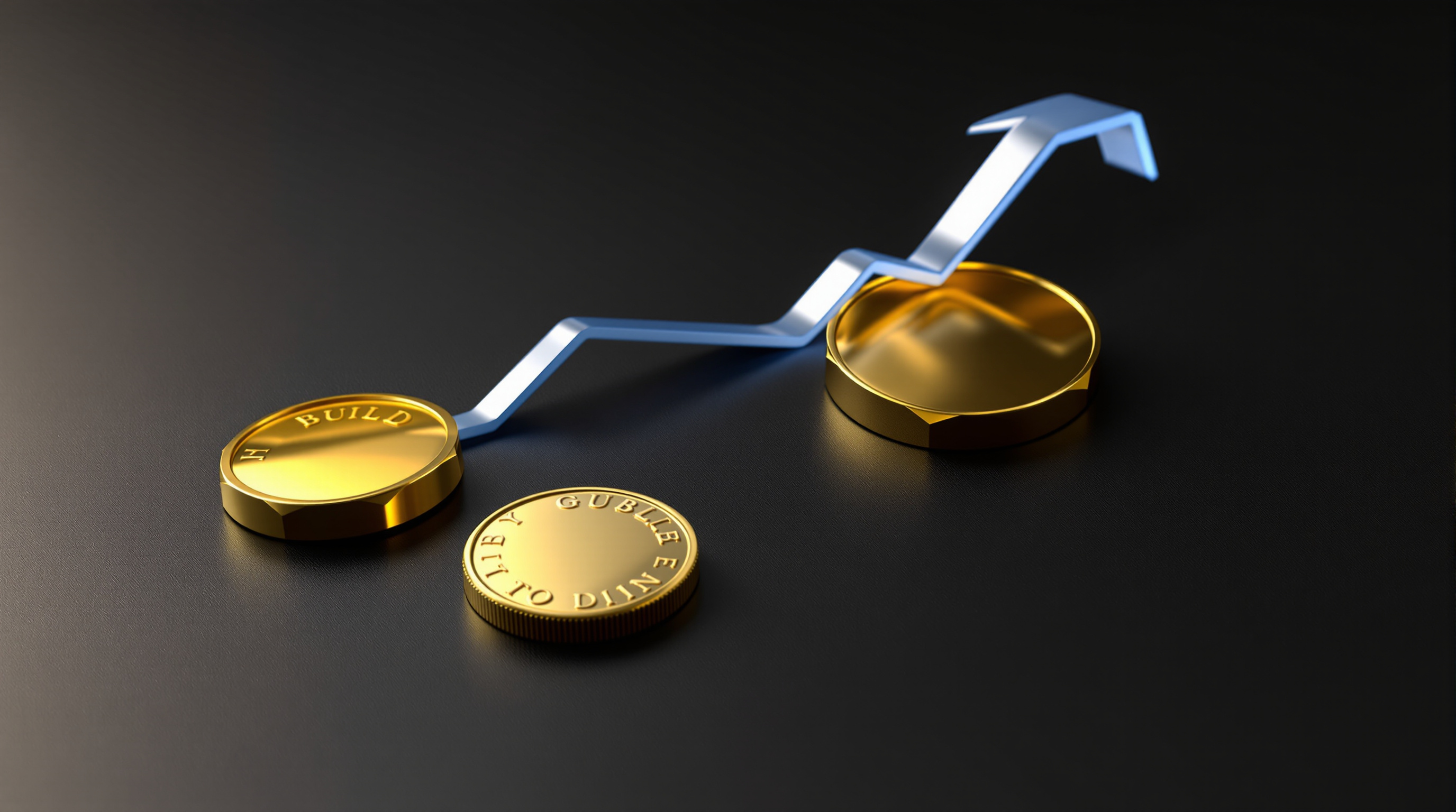 two polished gold medallions (featureless, no logos or letters), a slim gold bullion bar, and a thin silver-blue arc suggesting an upward trajectory,  — editorial cover artwork for the Knightron story on Bitcoin Climbs 1.6% To $80,912 As Fed Decision Looms; Ethere