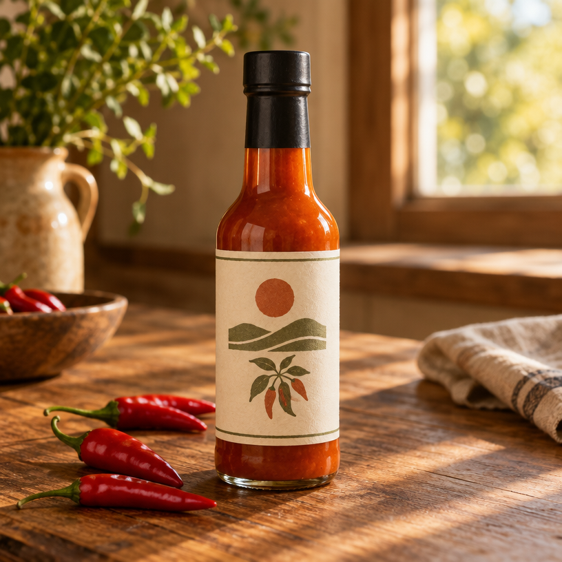 Illustrative hot-sauce bottle visual, not exact retail packaging