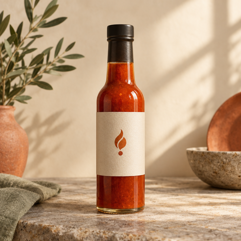 Bright Ember hot sauce bottle