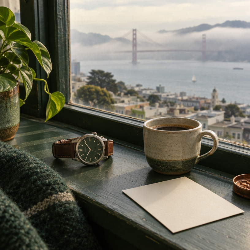 Coffee scene beside a bay window