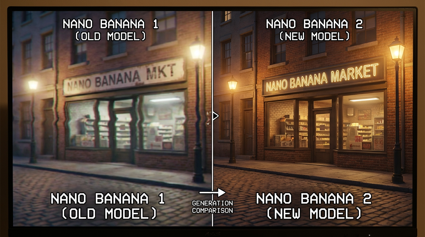 Comparison of Nano Banana 1 and Nano Banana 2 outputs side by side