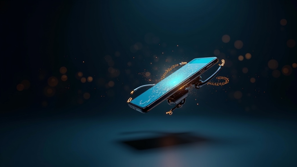 Concepto visual del Honor Robot Phone mostrando su cámara robótica en acción con una interfaz de IA