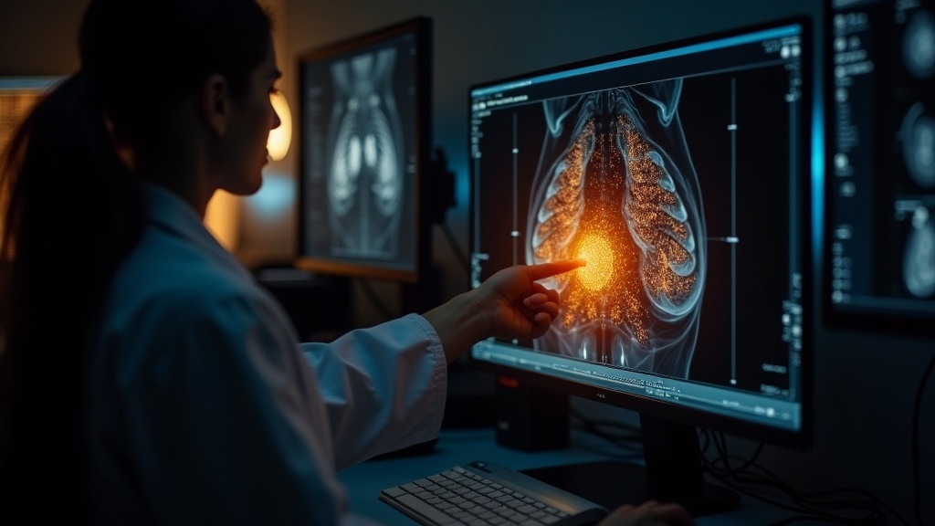 Equipo de radiólogos colaborando con un sistema de IA para mejorar la detección precoz del cáncer de mama