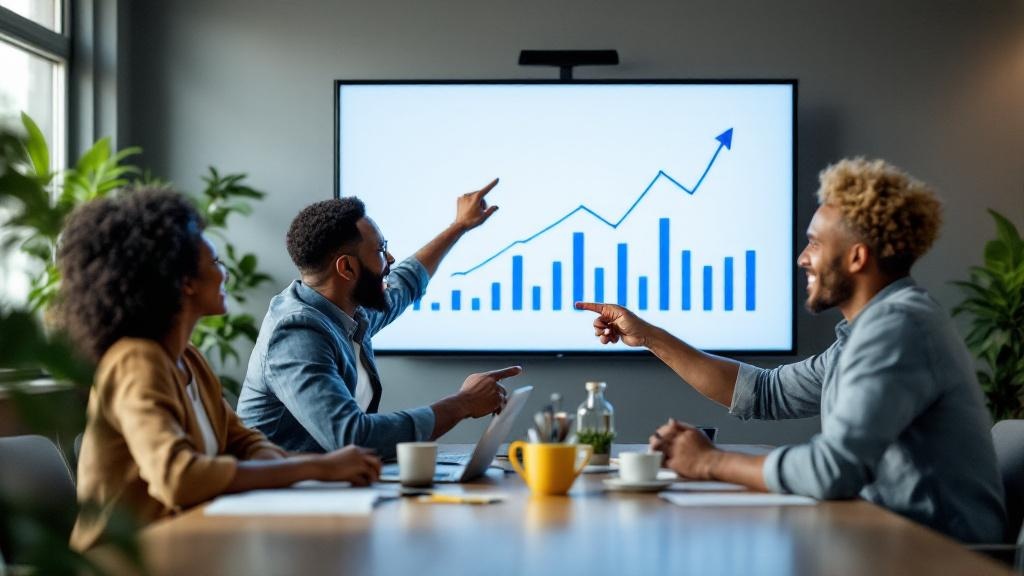 Business team celebrating marketing ROI growth results