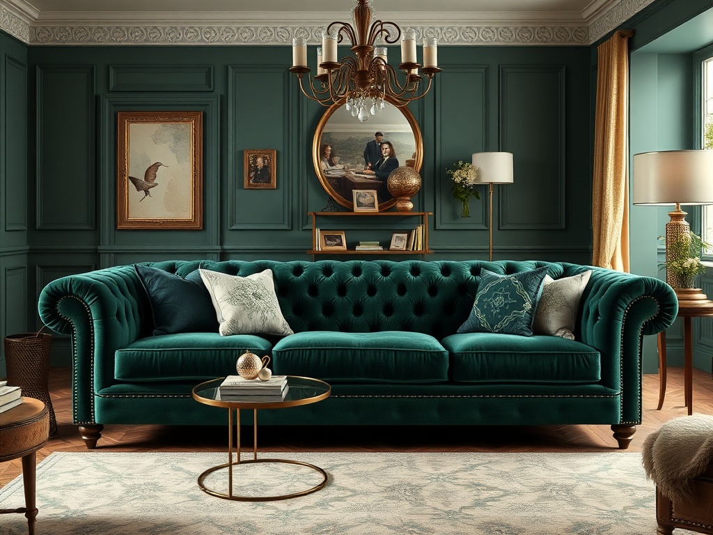 6. Use a Velvet Upholstered Sofa